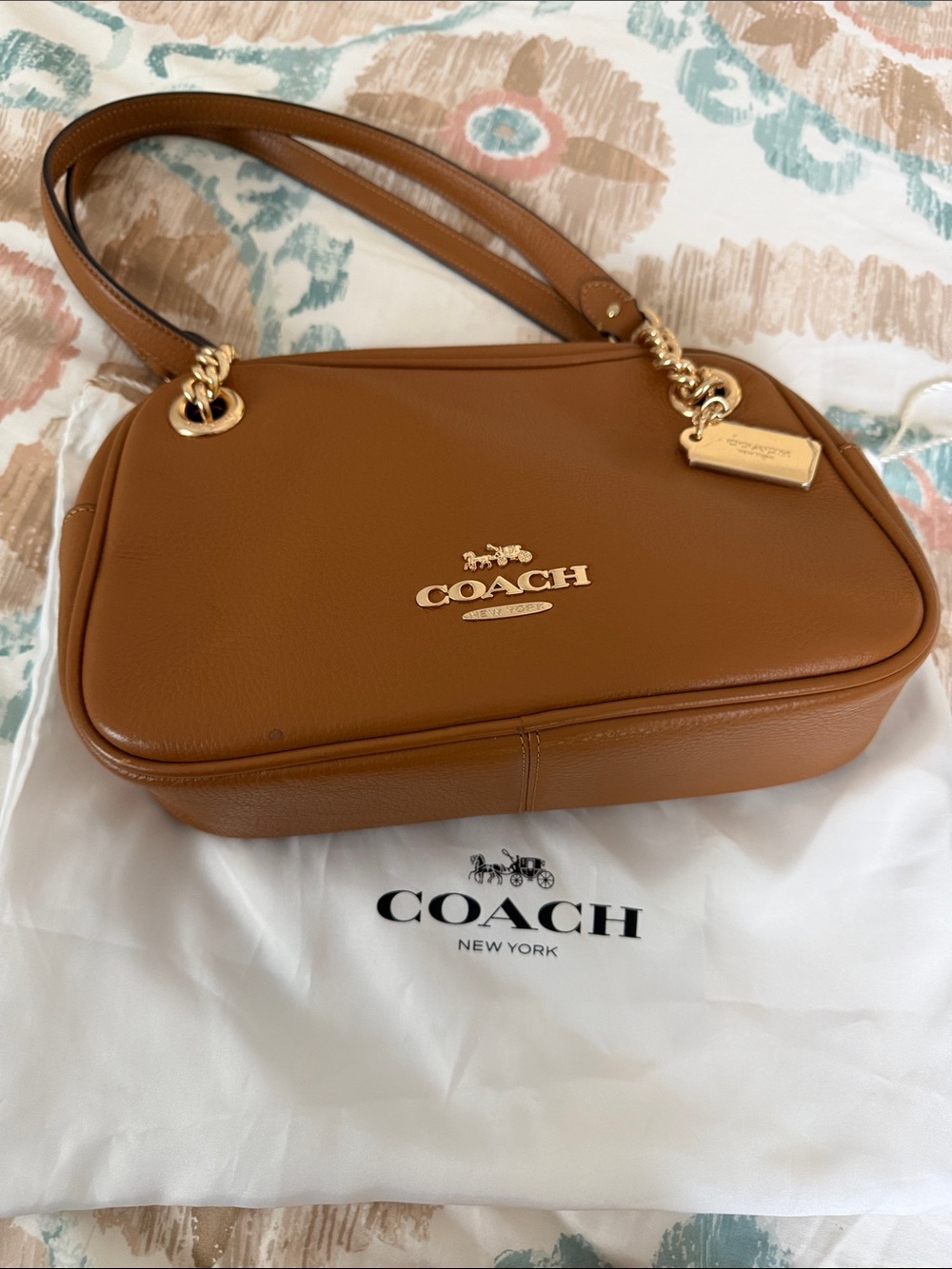 Coach Saddle Brown Pebble Leather Shoulder Bag with Gold Hardware - Picture 2 of 4